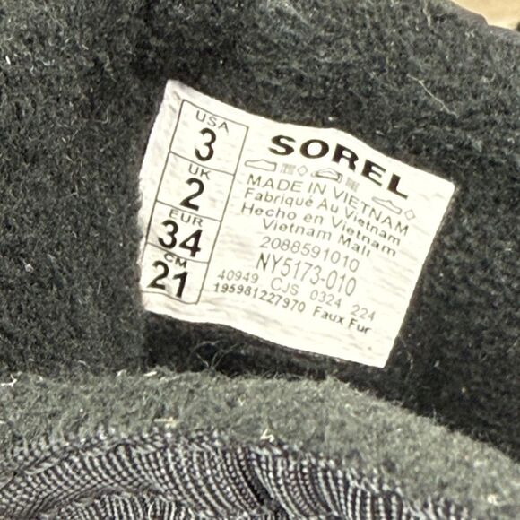 Sorel Whitney II Short Lace Warm Waterproof Little Girl Sz 3 Black Snow Boots - Picture 6 of 12